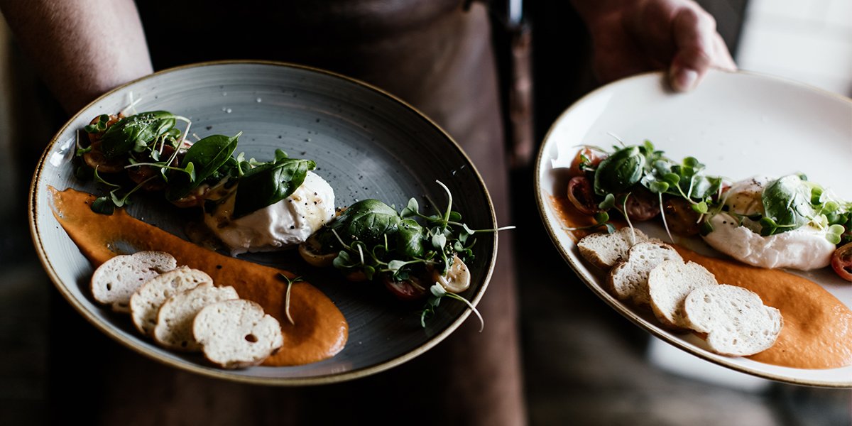 Burrata, zucchini and pine kernel dish with a mustard-and-peppercorn crusted chateaubriand